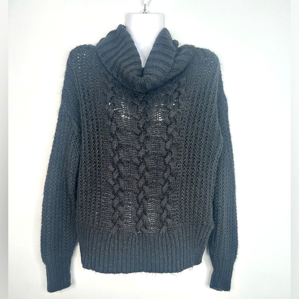 Pink Rose Women Black Cowl Neck Cable Knit Sweater PF9S20191 Small